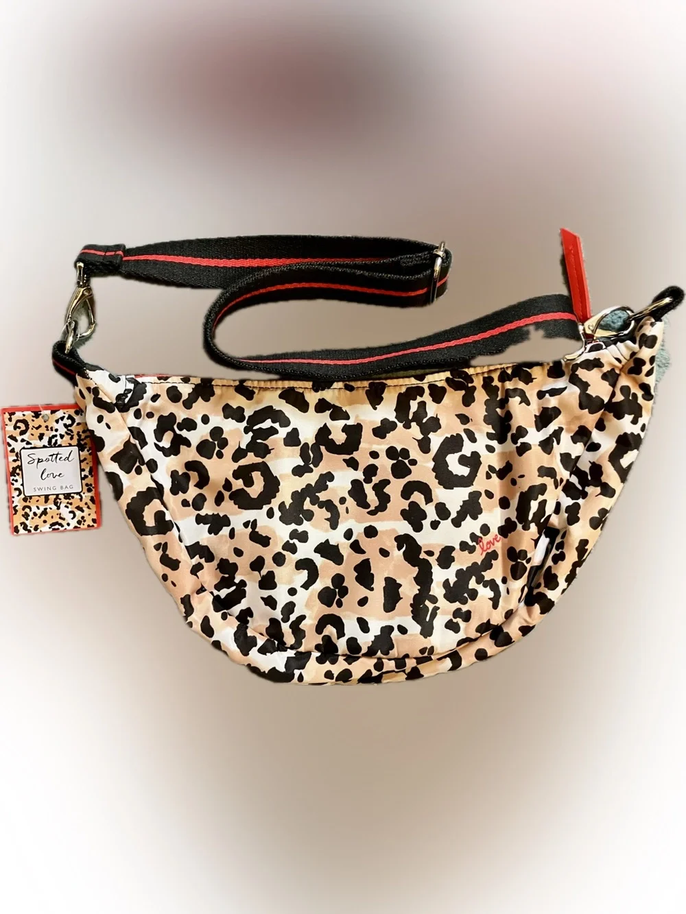Brighton Love Crossbody Bag in Leopard Print with Black and Red Trim